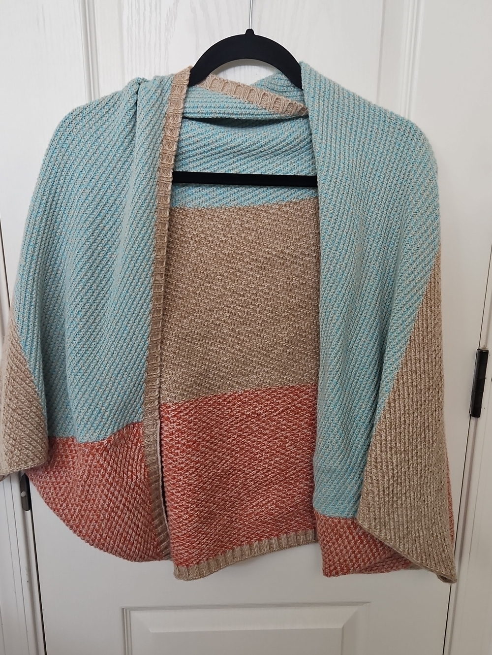 Source Unknown Colorblock Knit Shrug - Light Blue, Tan, Coral